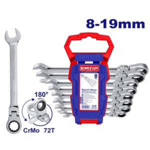 LLAVE COMBINADA articulada -Set 8 pzs c/crique *EMTOP// ET-ECSS10803