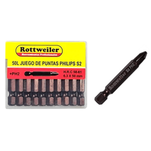 Punta Magnetica *Rotweiler -Set x 10 pzs. PH2 x 50 mm.