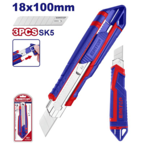 CUTTER PLAST c/grip guia met. 18mm c/3 hojas *EMTOP// ET-ESNK18302