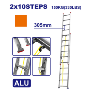 Escalera extensible aluminio 2x10 150k 3050-5185mm EMTOP//ET- EMLD8H20