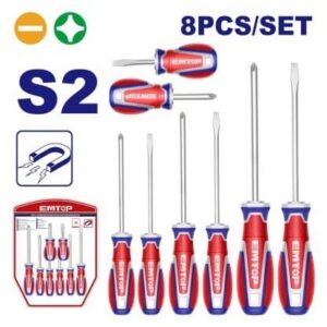 Destornillador -Set de 8 pz S2-Magnetic Industrial EMTOP//ET- ESST0821