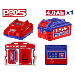 Bateria Kit  4  Amps  y cargador 2,0Ah EMTOP // ET-ELBCPK1012-4